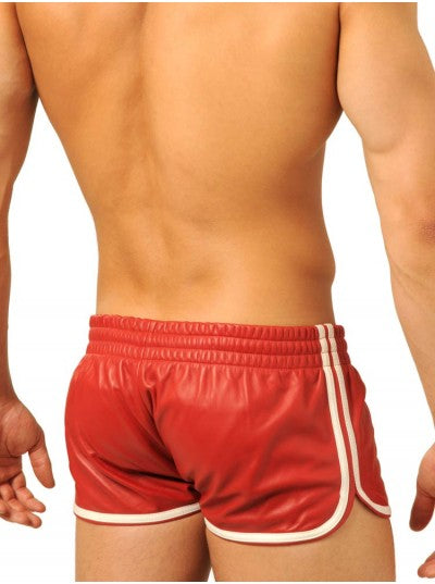 Leather Shorts - Red - White (finest quality leather)