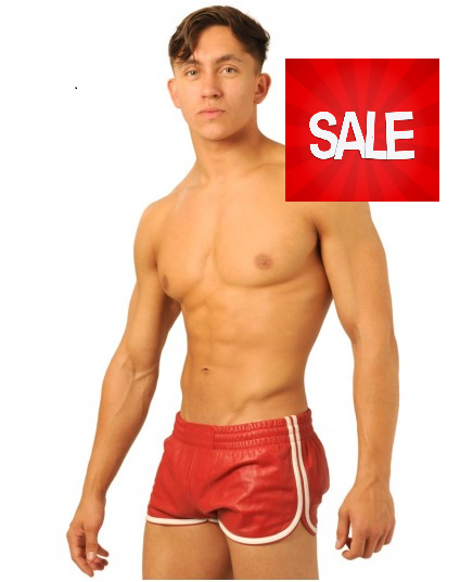 Leather Shorts - Red - White (finest quality leather) SALE