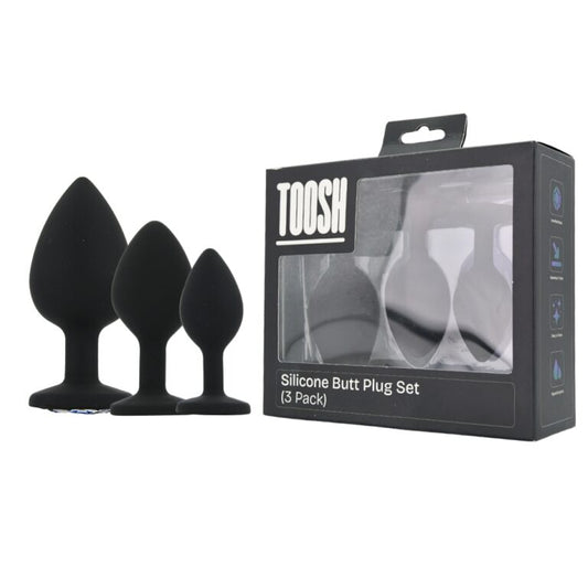 Silicone Butt Plug Black Set of 3