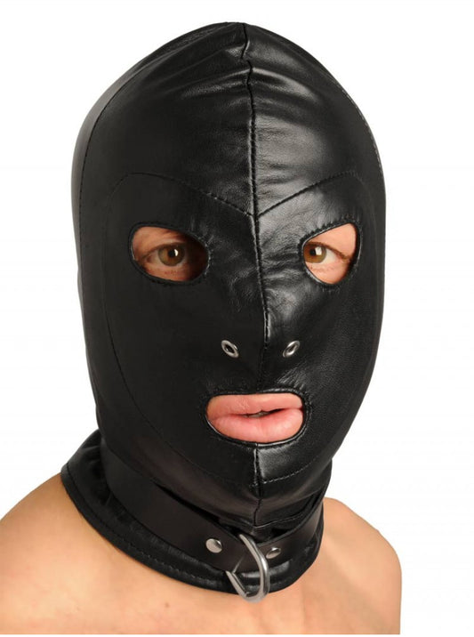 Leather Bondage Mask - genuine black leather
