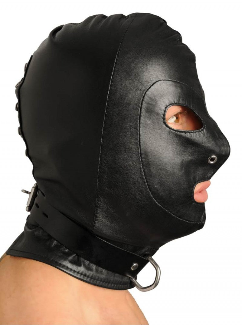 Leather Bondage Mask - genuine black leather