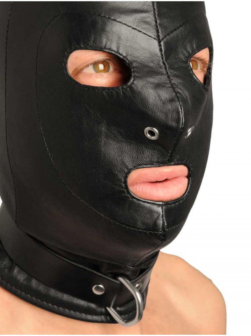 Leather Bondage Mask - genuine black leather