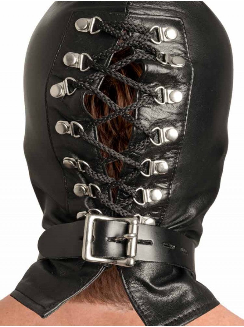 Leather Bondage Mask - genuine black leather