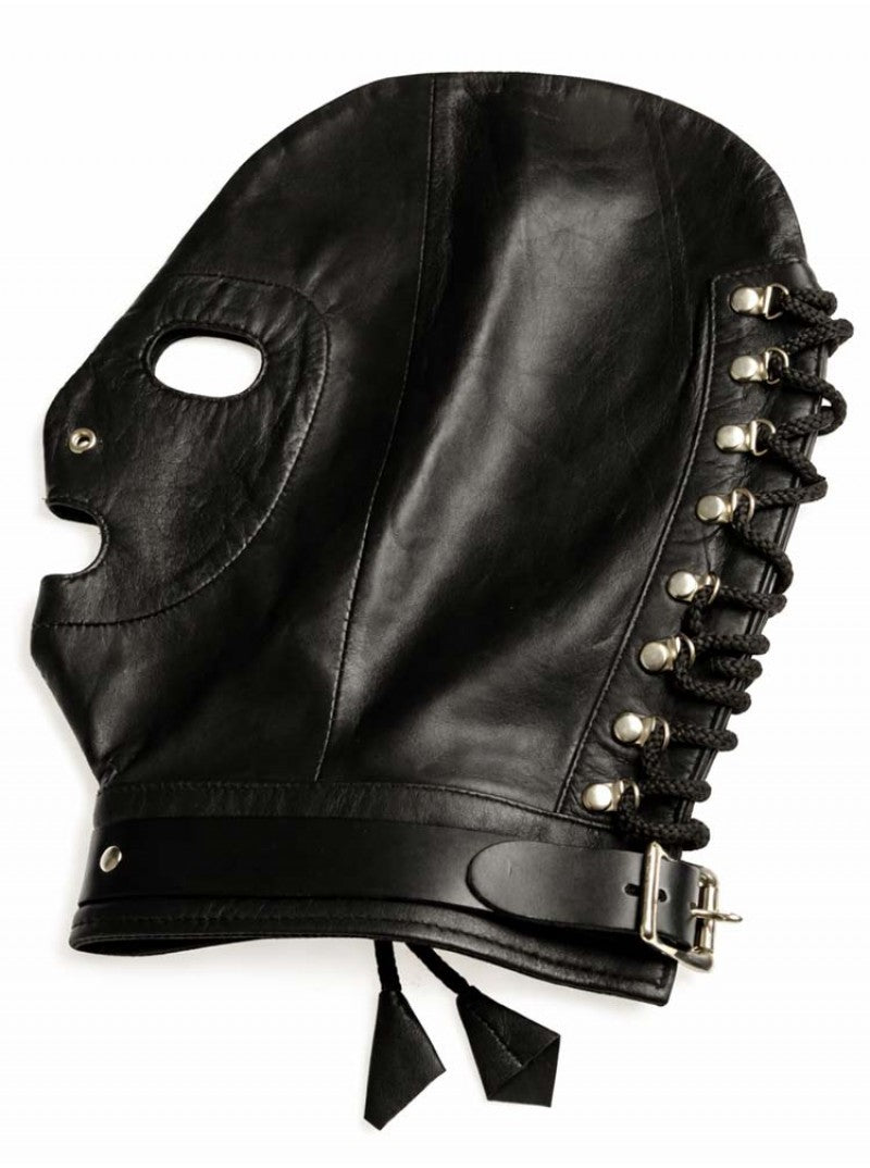 Leather Bondage Mask - genuine black leather