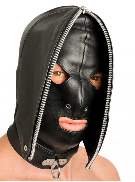 Leather Fly Trap Mask - genuine black leather