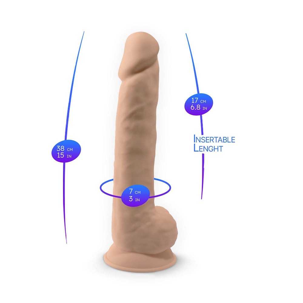 15 inch Realistic Silicone Dual Density Dildo with Suction Cup with Balls