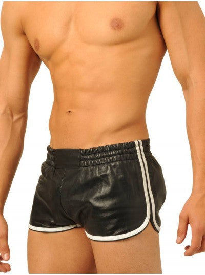 Quality Leather Shorts – Black with White Trim