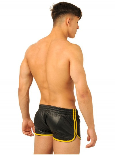 Quality Leather Shorts – Black with Yellow Trim