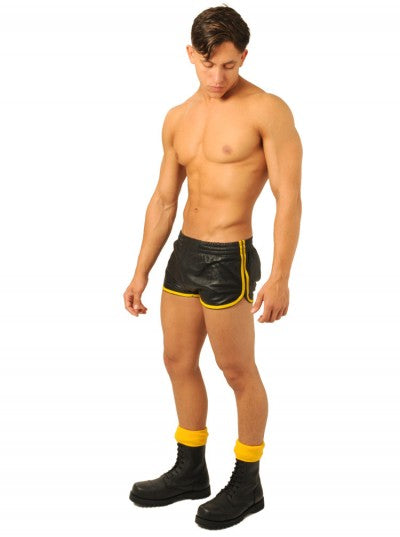 Quality Leather Shorts – Black with Yellow Trim