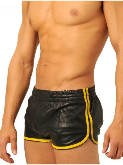 Quality Leather Shorts – Black with Yellow Trim