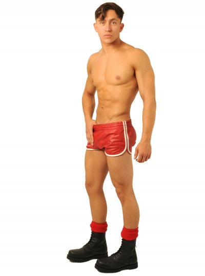 Quality Leather Shorts – Red with White Trim