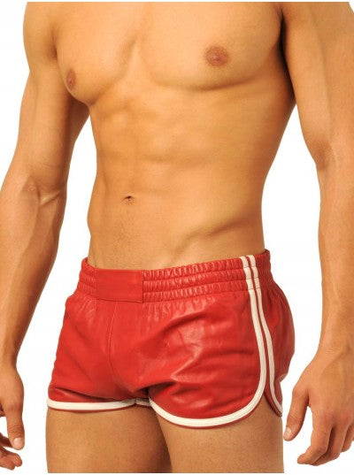 Quality Leather Shorts – Red with White Trim