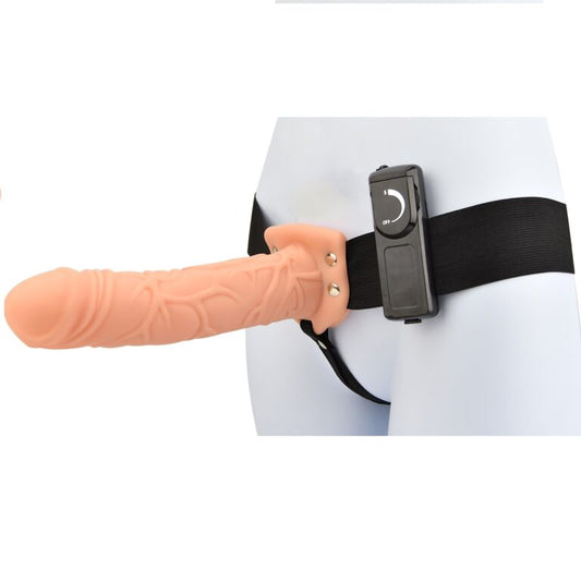8" Vibrating Hollow Strap-On with Harness