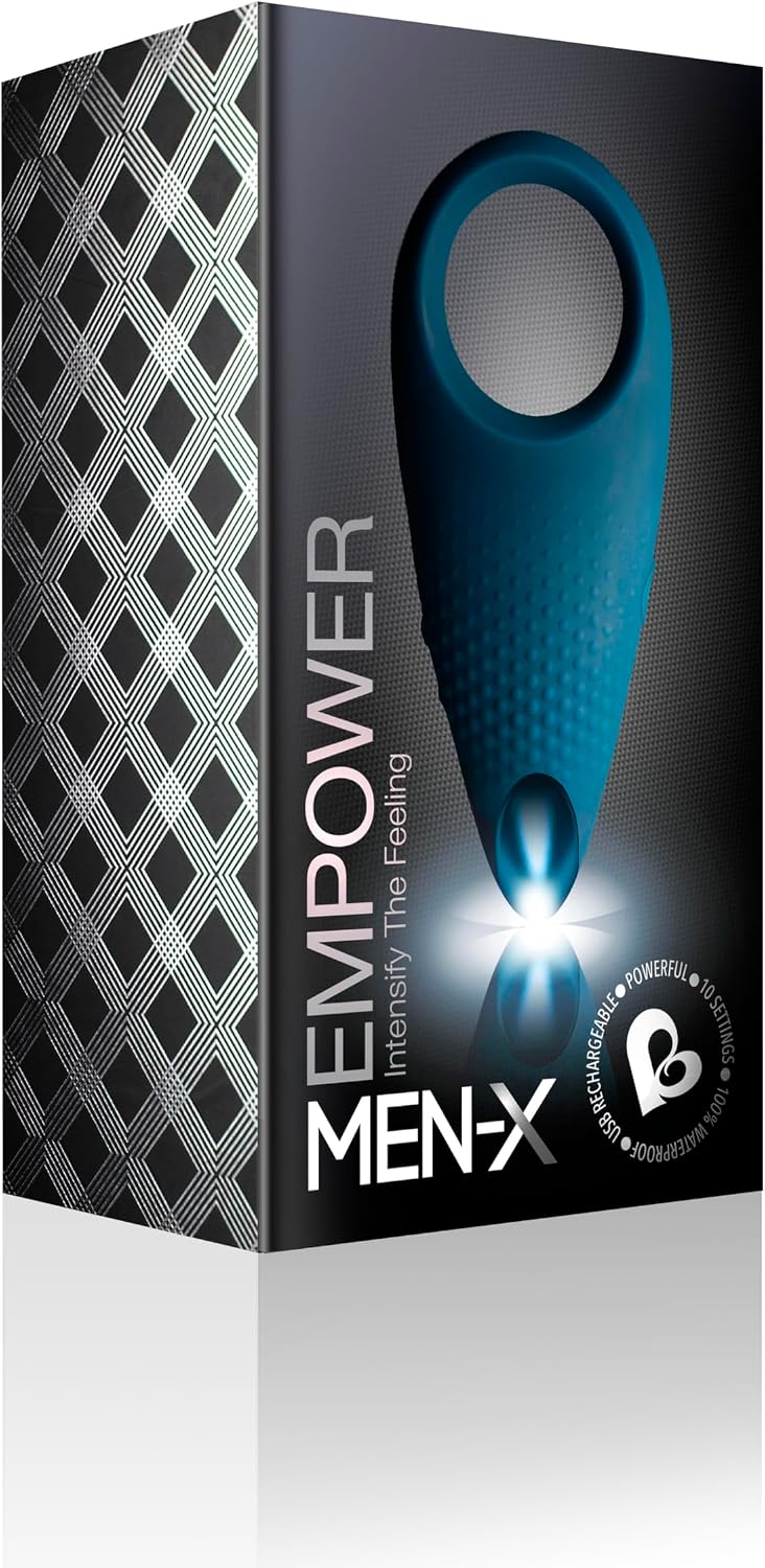 Men-X Empower Silicone Rechargeable Couples Stimulator Ring - Blue