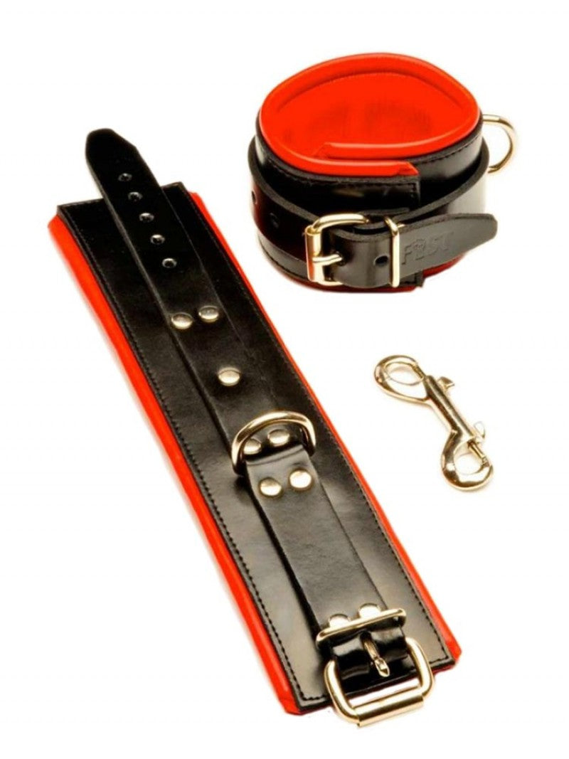 Leather Ankle Cuffs -  Black/Red